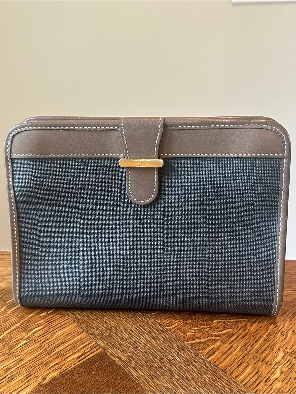 Dunhill Canvas and Leather Organizer Clutch in Gray and Brown